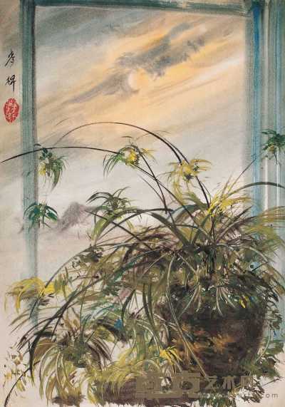 王麦杆 窗前盆花 54×38.5cm
